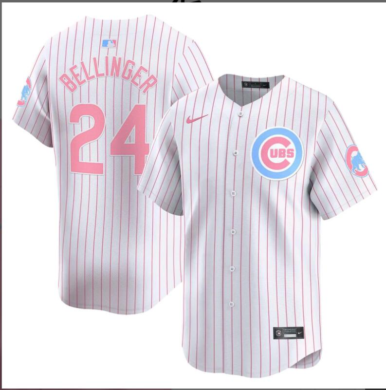Men Chicago Cubs #24 Bellinger white with red strips 2024 Nike MLB jersey